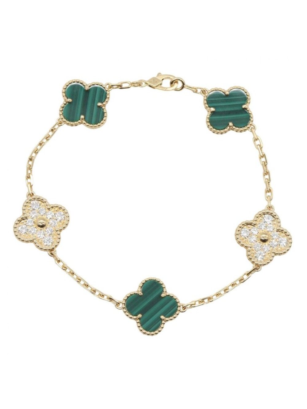 Van Cleef & Arpels Bracelet Vintage Alhambra Malachite Diamond 18K